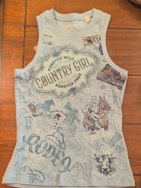 Shyanne Light Blue 'Country Girl' Rodeo Graphic Tank Top